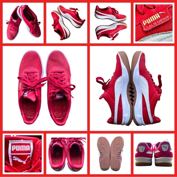Puma Other - Puma Men’s California Leather & Suede Sneakers. Red, White, Gold. US 9.5